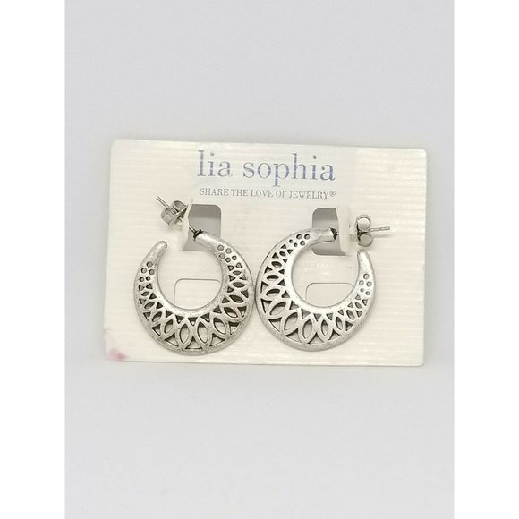 Lia Sophia Jewelry - Lia Sophia Matte Silver Tone Filigree Hoop Earring